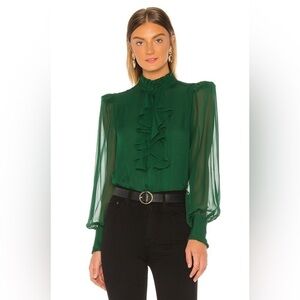 Divine Heritage Ruffle front Blouse in emerald XS SOLD OUT